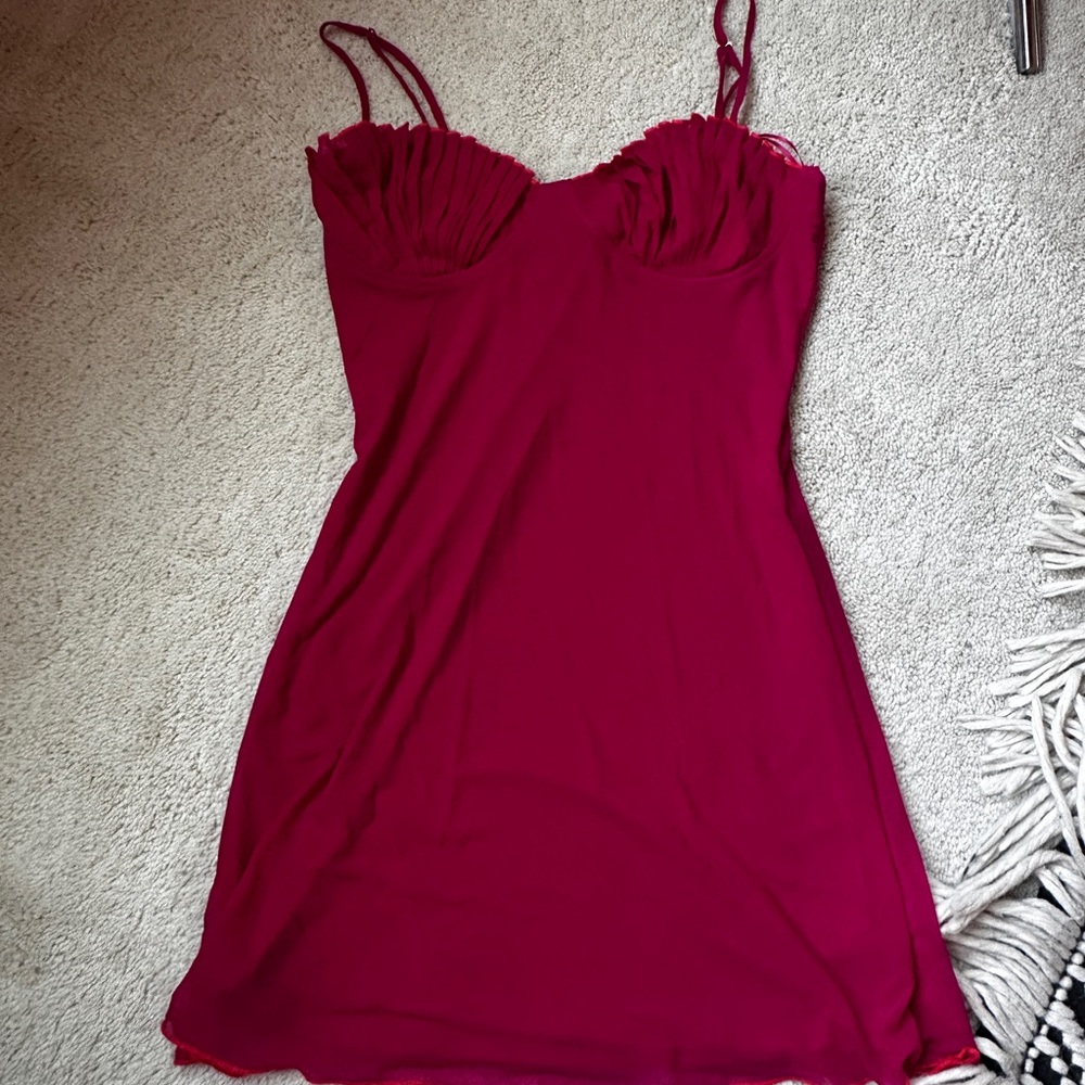 Mini Dress with Pleated Bust - Bright Fuschia